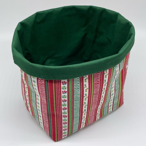 Handmade Christmas Fabric Basket / Red And Green Fabric Basket - Picture 3 of 4